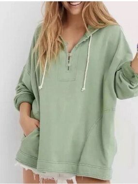 aerie Sage Green Beach Weekend Hooded Pullover oversized hoodie